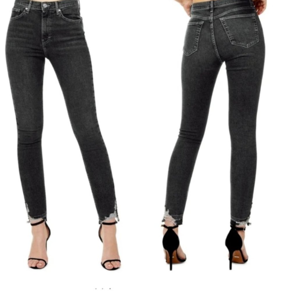 Jamie High Waist Ripped Hem Skinny Jeans
